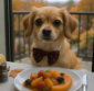 Dog with bow tie at the table